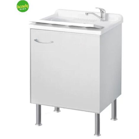 Mobile lavatoio in bilaminato bianco ad 1 anta con vasca l= 50 cm p= 50 cm h= 85 cm  un anta CR
