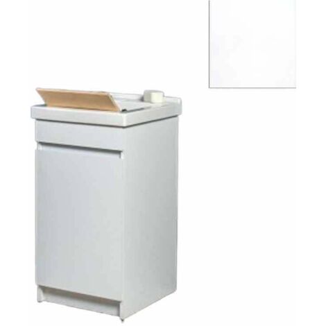 Mobile Lavatoio in Ceramica 1 Anta con Strofinatoio in Legno Massello 45x50x86A cm Bianco Opaco