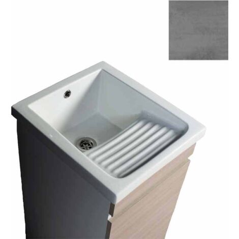 Mobile Lavatoio in Ceramica 1 Anta e Strofinatoio Integrato 45x50x86A cm Grigio Cemento
