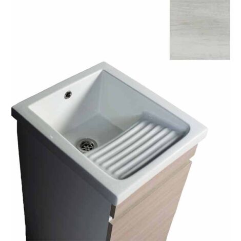 Mobile Lavatoio in Ceramica 1 Anta e Strofinatoio Integrato 45x50x86A cm Olmo Bianco