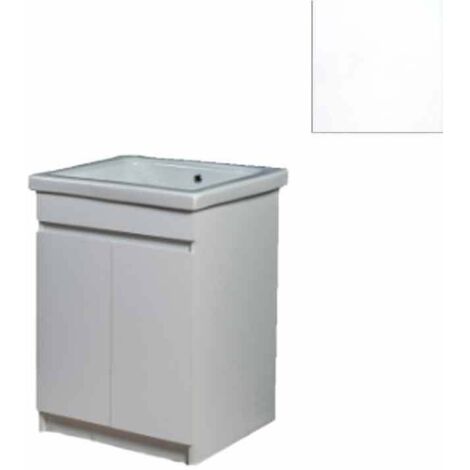 Mobile Lavatoio in Ceramica 2 Ante e Strofinatoio Integrato 60x50x86A cm Bianco Opaco