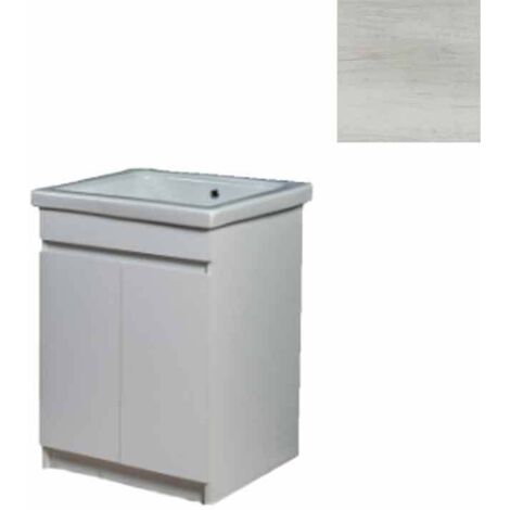 Mobile Lavatoio in Ceramica 2 Ante e Strofinatoio Integrato 60x50x86A cm Olmo Bianco