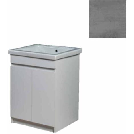Mobile Lavatoio in Ceramica 2 Ante e Strofinatoio Integrato 60x60x86A cm Grigio Cemento