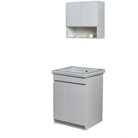 Mobile Lavatoio in Ceramica 2 Ante e Strofinatoio Integrato 60x60x86A cm Olmo Bianco