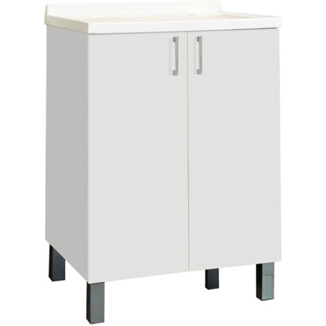 Mobile Lavatoio in legno Bianco a 2 ante con vasca in metacrilato 60x50 cm