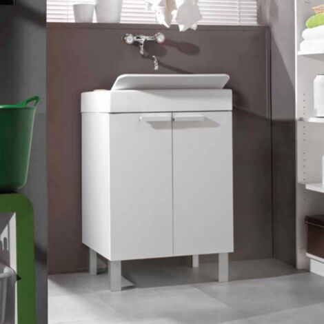 Mobile lavatoio in legno Bianco con 2 ante e vasca in resina 59x51 cm