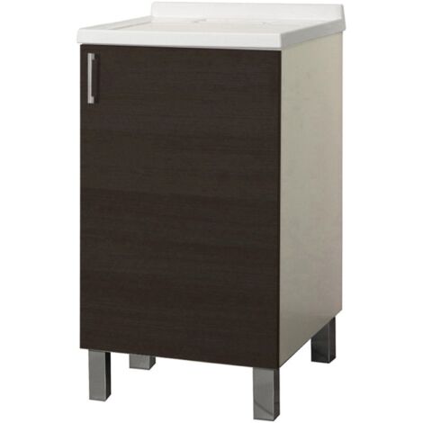 Mobile Lavatoio in legno Olmo Caffe' a 1 anta con vasca in metacrilato 50x50 cm