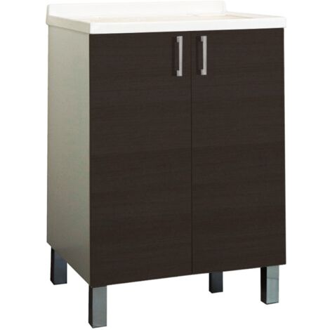 Mobile Lavatoio in legno Olmo Caffe' a 2 ante con vasca in metacrilato 60x50 cm