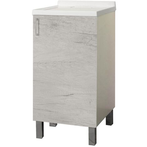 Mobile Lavatoio in legno Quercia Bianco a 1 anta con vasca in metacrilato 45x50 cm