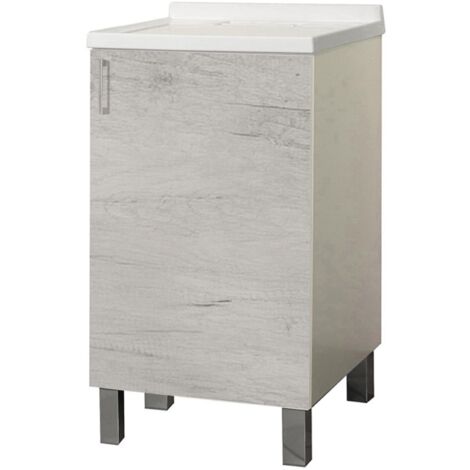 Mobile Lavatoio in legno Quercia Bianco a 1 anta con vasca in metacrilato 50x50 cm