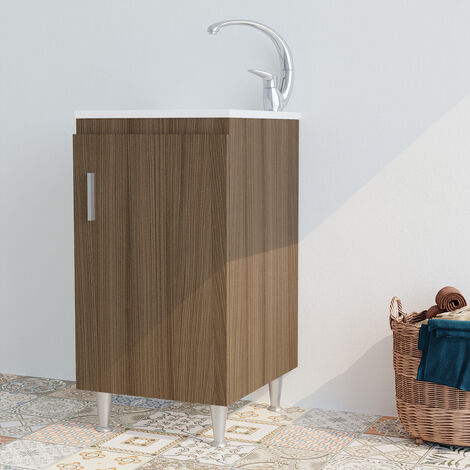 Mobile lavatoio in Legno ROVERE MEDIO 50X50 cm asse lavapanni pilozza vasca in resina lavanderia SPM