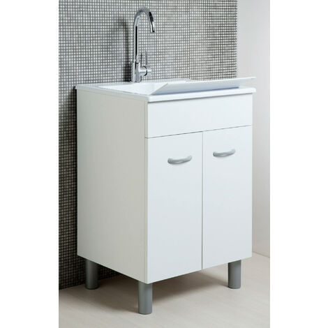 Mobile Lavatoio in Metacrillato 60x50x89 cm 2 Ante Ambrosini Perla Bianco Opaco