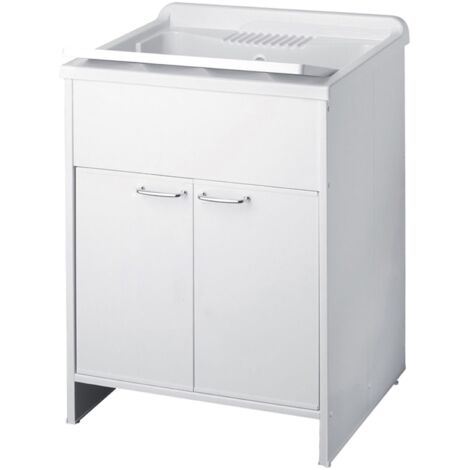 Mobile lavatoio in Pvc a 2 ante Bianco con vasca in resina 60x50 cm