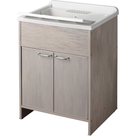 Mobile lavatoio in Pvc a 2 ante Rovere Grigio con vasca in resina 60x50 cm