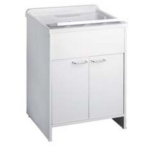 Mobile Lavatoio In Pvc Bianco Con Sifone - cm.60x50x85h