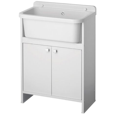 Mobile lavatoio in Pvc con vasca ad inserimento 55x34 cm a 2 ante Bianco