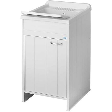 Mobile Lavatoio Moderno Grigio 50x50 Completo di Vasca in Resina E ASSE in Legno