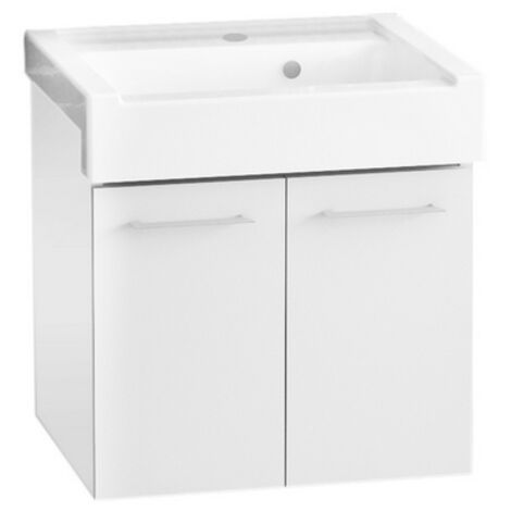Mobile lavatoio sospeso con lavabo in ceramica 2 ante bianco - lxp 60x50 cm