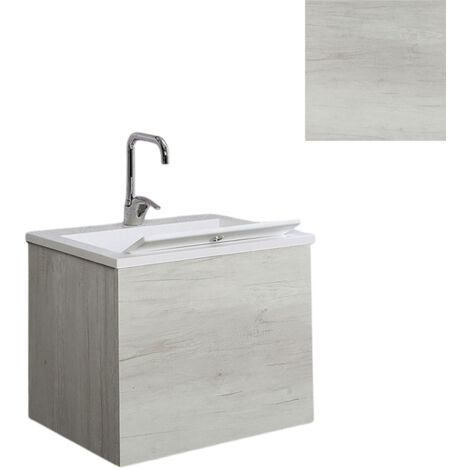 Mobile Lavatoio Sospeso Vasca Zeus in MineralMarmo Apertura a Cassettone 80x48x50 cm Olmo Bianco