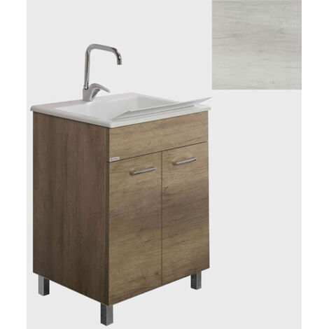 Mobile Lavatoio Vasca Zeus in MineralMarmo Apertura a 2 Ante 60x46x84 cm Olmo Bianco