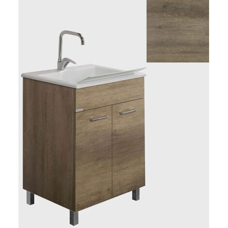 Mobile Lavatoio Vasca Zeus in MineralMarmo Apertura a 2 Ante 60x46x84 cm Olmo Naturale