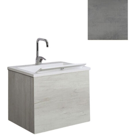 Mobile Lavatoio Vasca Zeus in MineralMarmo Apertura a 2 Ante 60x48x50 cm Grigio Cemento