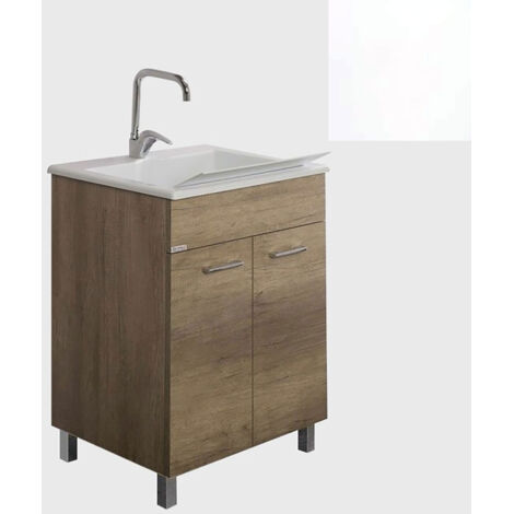 Mobile Lavatoio Vasca Zeus in MineralMarmo Apertura a 2 Ante 77,5x48x84 cm Bianco Latte