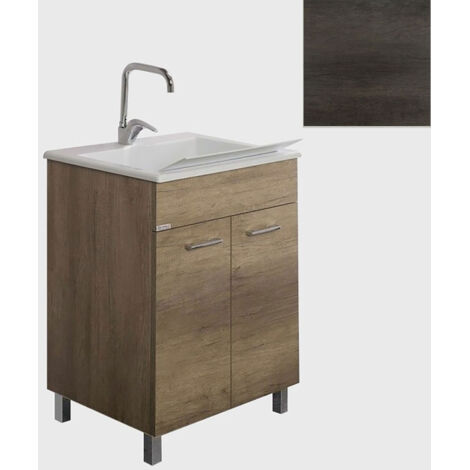 Mobile Lavatoio Vasca Zeus in MineralMarmo Apertura a 2 Ante 77,5x48x84 cm Olmo Scuro