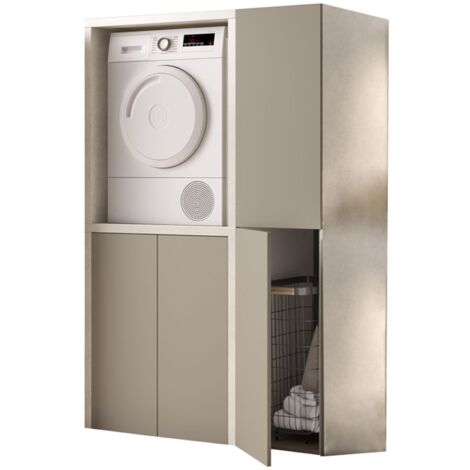 Mobile lavatrice in legno 119x182 cm per lavanderia con 2 moduli e colonna Pietra/Tortora