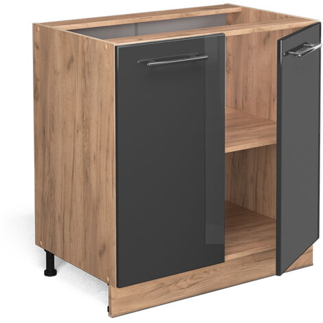 Mobile lavello cucina Fame-Line, Antracite lucido, 80 cm con ripiano, senza piano di lavoro, Vicco