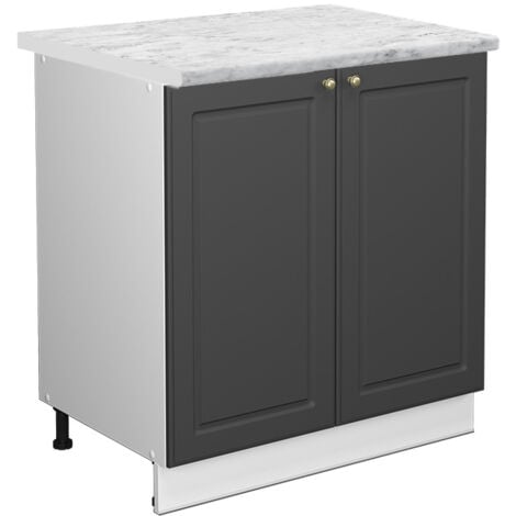 Mobile lavello cucina Fame-Line, Antracite-oro, 80 cm con ripiano, PL Marmo, Vicco
