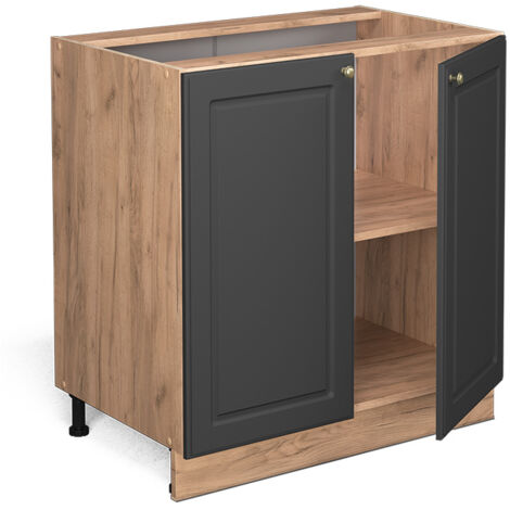 Mobile lavello cucina Fame-Line, Antracite-oro, 80 cm con ripiano, senza piano di lavoro, Vicco