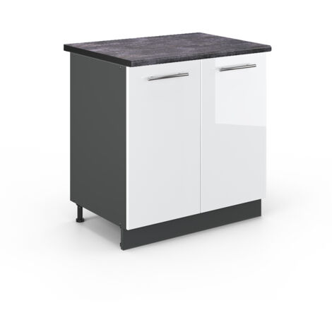 Mobile lavello cucina Fame-Line, Bianco lucido, 80 cm con ripiano, PL Antracite, Vicco