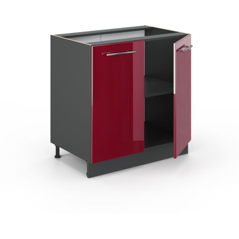 Mobile lavello cucina Fame-Line, Bordeaux lucido, 80 cm con ripiano, senza piano di lavoro, Vicco