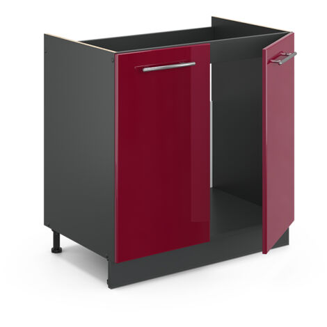 Mobile lavello cucina Fame-Line, Bordeaux lucido, 80 cm senza piano di lavoro, Vicco