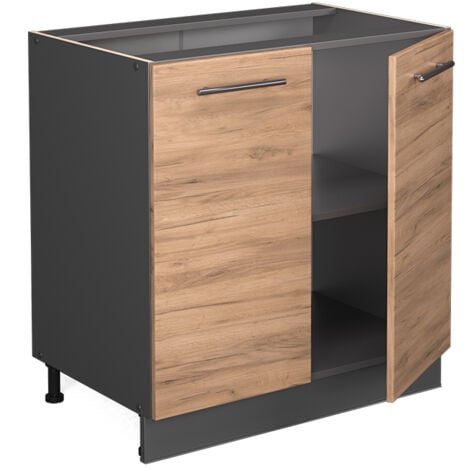 Mobile lavello cucina Fame-Line, Quercia dorata, 80 cm con ripiano, senza piano di lavoro, Vicco