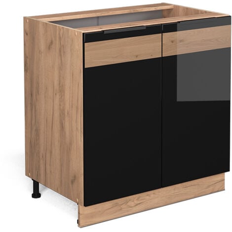 Mobile lavello cucina Fame-Line, Rovere nero lucido, 80 cm con ripiano, PL Rovere, Vicco