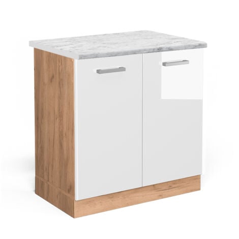 Mobile lavello cucina R-Line, Bianco lucido, 80 cm PL Marmo, Vicco