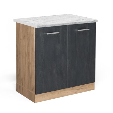Mobile lavello cucina R-Line, Calcestruzzo nero, 80 cm PL Marmo, Vicco