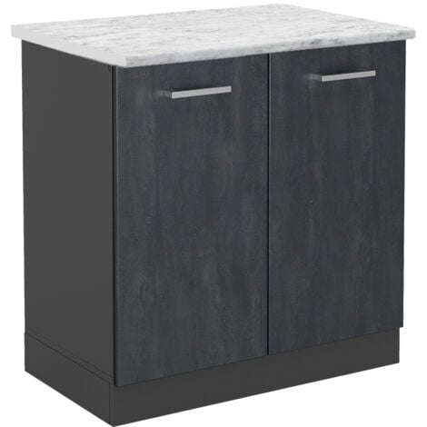 Mobile lavello cucina R-Line, Calcestruzzo nero, 80 cm PL Marmo, Vicco