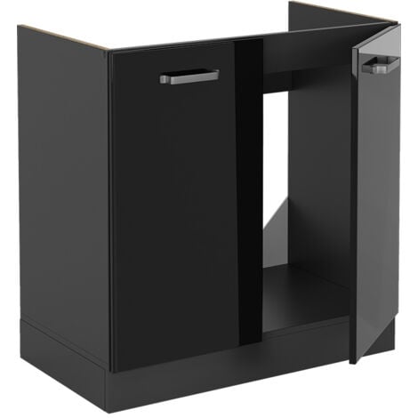 Mobile lavello cucina R-Line, Nero lucido, 80 cm senza piano di lavoro, Vicco