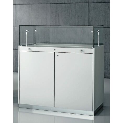 Mobile Legno con Teca In Cristallo Temperati con Faretti LED 100 x 50 x 106 cm Q/100L