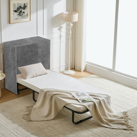 Mobile Letto a Scomparsa Singolo Salvaspazio Cemento Materasso e Rete Incluso