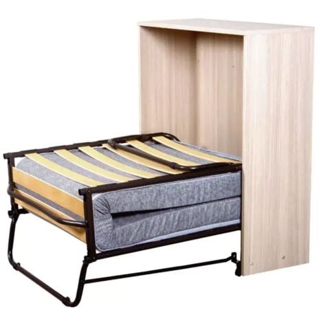 mobile letto singolo estraibile bellahome a scomparsa con rete e materasso marrone 80x190 cm