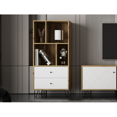Mobile Libreria 2 cassetti Bollo B07 cm 63x40x135h bianco rovere