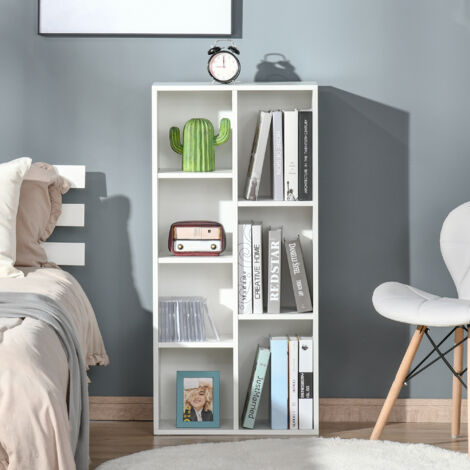 Mobile Libreria a Cubi con 7 Ripiani di Diverse Dimensioni, Libreria Scaffale Moderna in Legno, 50x24x106 cm, Bianco