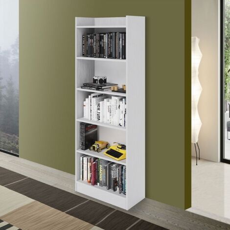 Mobile Libreria Bianco Frassinato 6 ripiani H180x64x29 cm (ALESSIA)