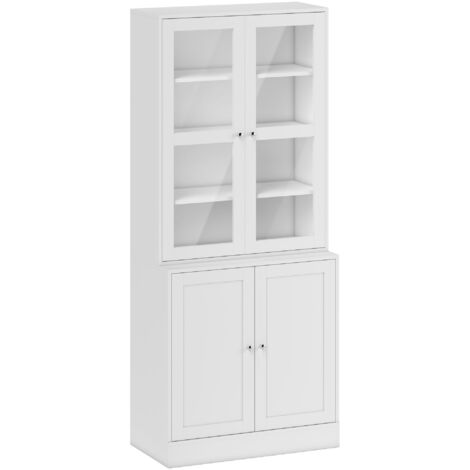 Mobile Libreria Chiusa 76x40x178,5 cm con Vetrina e Armadietto Inferiore in MDF Bianco