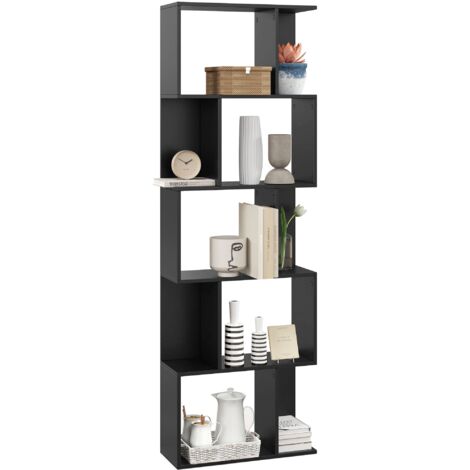 Mobile Libreria Design Moderno 60x24x184,5 cm a 5 Ripiani in Legno Nero