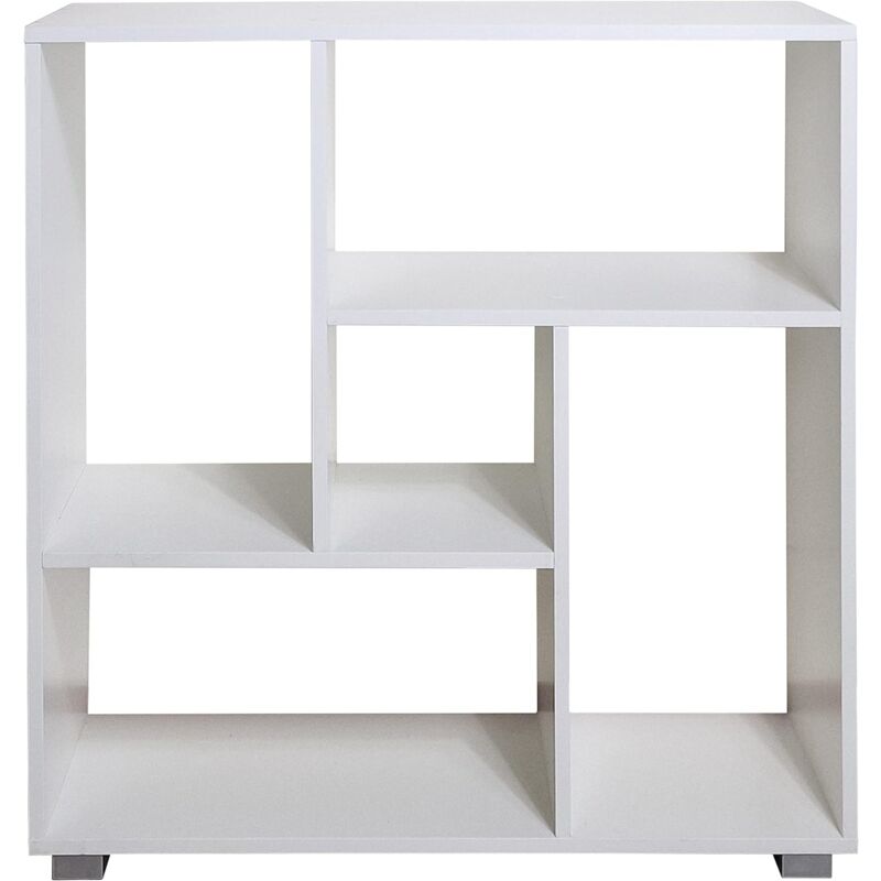 MAKA Libreria Scaffale per Soggiorno con 5 Ripiani in Legno Laminato - Mobiletto Versatile per Cucina, Ufficio e Studio (Bianco/Rovere, Italo)